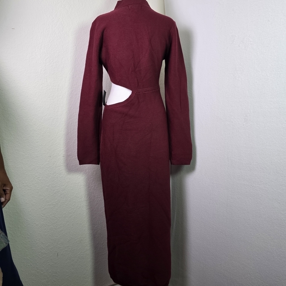 Lulus Burgundy Cutout Knit Maxi Sweater Dress Women’s XL NWT Long Sleeve Bodycon - Picture 5 of 11